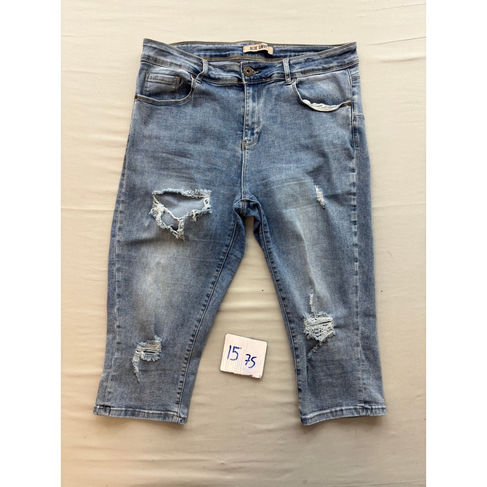 Blue Savvy Distressed Denim Capris Light Wash Ripped Cropped Jeans Size 15/75